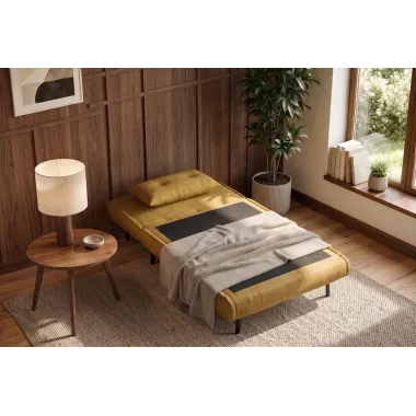 Invicta SMART MULTIFUNCTION Fotel rozkładany musztardowo żółta welur 100 x 82 x 91cm / 48804