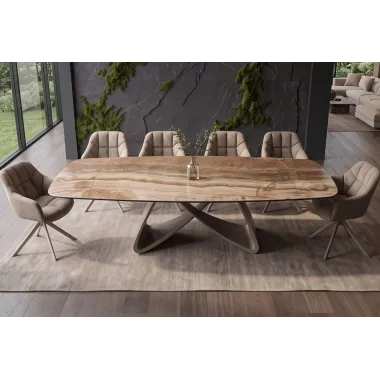 Invicta Stół INFINITY rozkładany ceramika hiszpański onyks Beige & Rust Brown 180-220-260cm / 49073