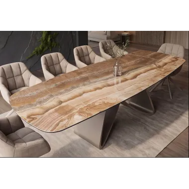 Invicta Stół INFINITY rozkładany ceramika hiszpański onyks Beige & Rust Brown 180-220-260cm / 49073