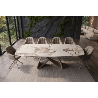 Invicta Stół INFINITY rozkładany ceramika włoska biało brązowa 180-220-260cm / 48792