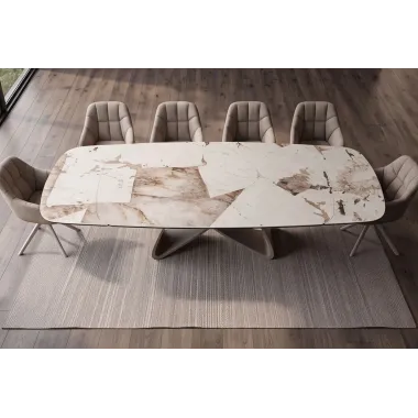 Invicta Stół INFINITY rozkładany ceramika włoska biało brązowa 180-220-260cm / 48792