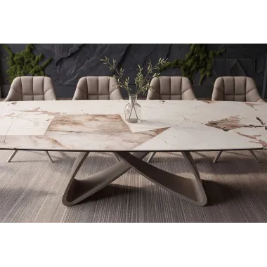 Invicta Stół INFINITY rozkładany ceramika włoska biało brązowa 180-220-260cm / 48792