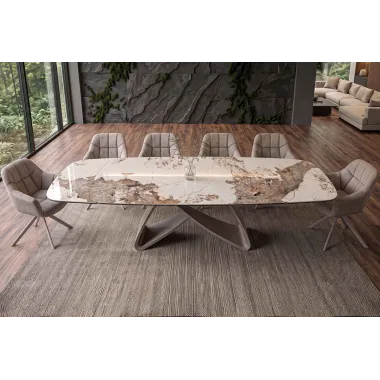 Invicta Stół INFINITY rozkładany ceramika Pandora biały brąz 180-220-260cm / 49194