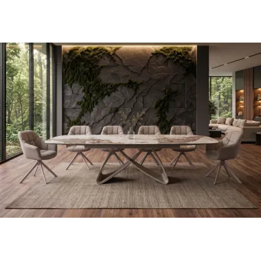 Invicta Stół INFINITY rozkładany ceramika Pandora biały brąz 180-220-260cm / 49194