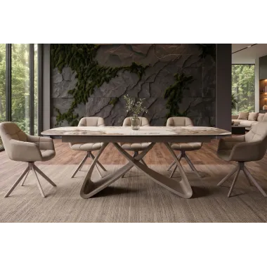 Invicta Stół INFINITY rozkładany ceramika Pandora biały brąz 180-220-260cm / 49194