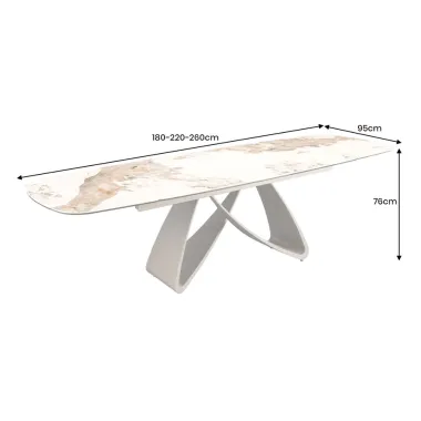 Invicta Stół INFINITY rozkładany ceramika Pandora biały brąz 180-220-260cm / 49194