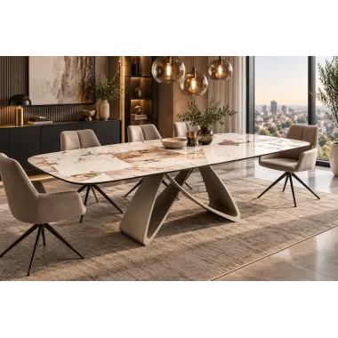 Invicta Stół INFINITY rozkładany ceramika włoska biało brązowa 180-220-260cm / 48792