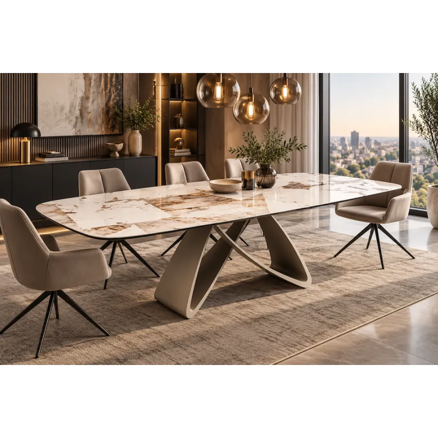 Invicta Stół INFINITY rozkładany ceramika włoska biało brązowa 180-220-260cm / 48792