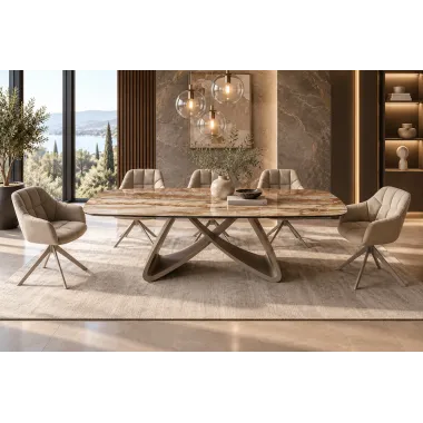 Invicta Stół INFINITY rozkładany ceramika hiszpański onyks Beige & Rust Brown 180-220-260cm / 49073
