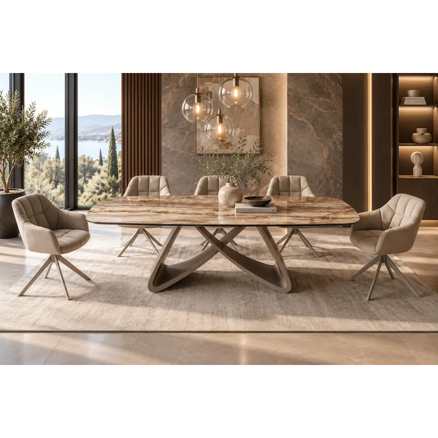 Invicta Stół INFINITY rozkładany ceramika hiszpański onyks Beige & Rust Brown 180-220-260cm / 49073