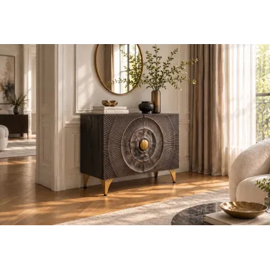 Invicta Komoda GOLDEN SUNSET 3D czarne mango 100 x 76 x 38cm / 49369