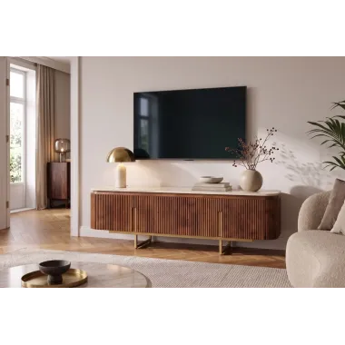 Invicta Szafka TV GATSBY mango blat z trawertytu 160 x 50 x 40cm / 49282