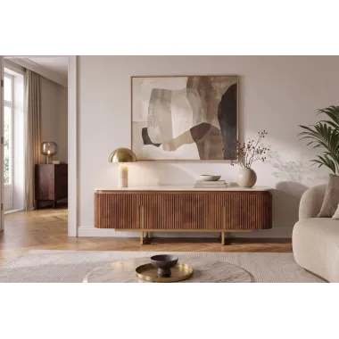 Invicta Szafka TV GATSBY mango blat z trawertytu 160 x 50 x 40cm / 49282