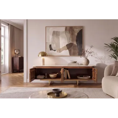 Invicta Szafka TV GATSBY mango blat z trawertytu 160 x 50 x 40cm / 49282