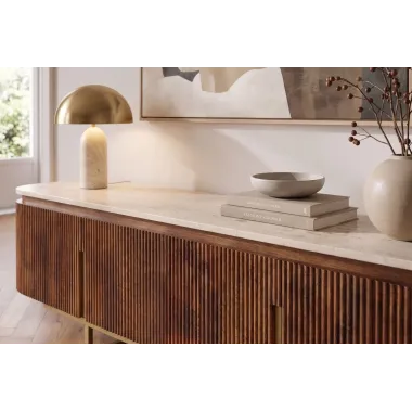 Invicta Szafka TV GATSBY mango blat z trawertytu 160 x 50 x 40cm / 49282