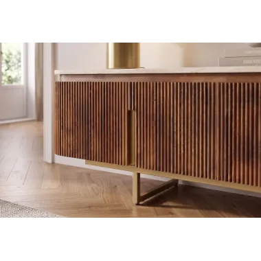 Invicta Szafka TV GATSBY mango blat z trawertytu 160 x 50 x 40cm / 49282