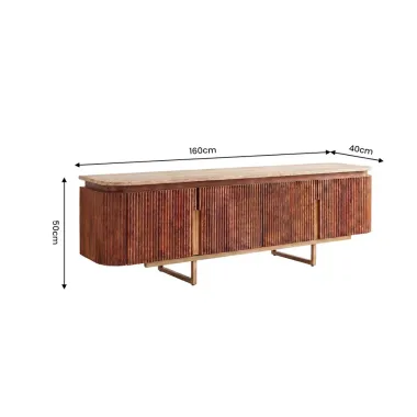 Invicta Szafka TV GATSBY mango blat z trawertytu 160 x 50 x 40cm / 49282