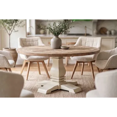 Invicta STół HAMPTONS sosna z recyklingu jasnobrązowy kremowy Ø 120cm / 48661