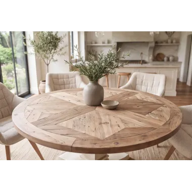 Invicta STół HAMPTONS sosna z recyklingu jasnobrązowy kremowy Ø 120cm / 48661
