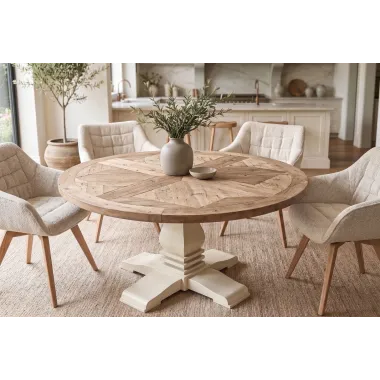 Invicta STół HAMPTONS sosna z recyklingu jasnobrązowy kremowy Ø 120cm / 48661