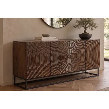 Invicta Komoda ZEN CIRCLE 3 D czarno brązowe mango 160 x 76 x 38cm / 49368