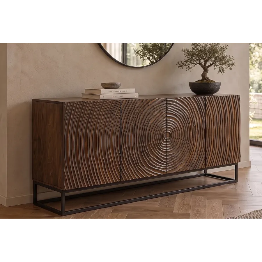 Invicta Komoda ZEN CIRCLE 3 D czarno brązowe mango 160 x 76 x 38cm / 49368