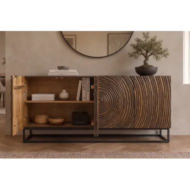 Invicta Komoda ZEN CIRCLE 3 D czarno brązowe mango 160 x 76 x 38cm / 49368