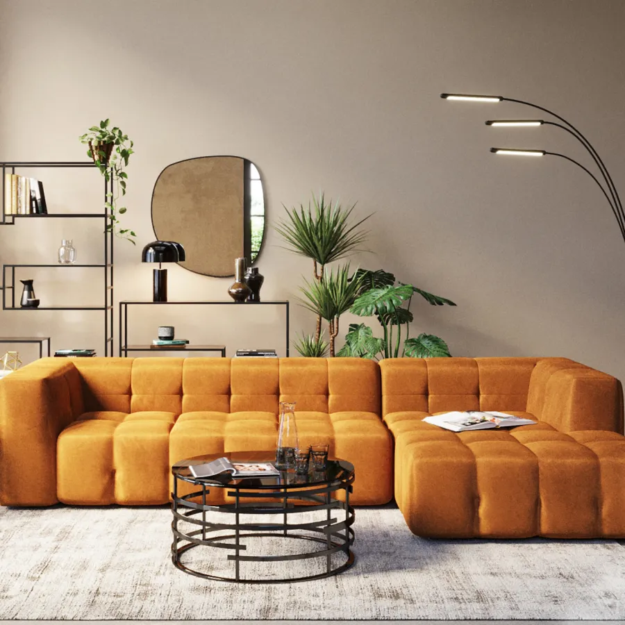 Kare Sofa narożna SALAMANCA żółto brązowe chenille prawostronna 320 x 67 x 167cm / 86864
