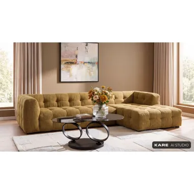 Kare Sofa narożna SALAMANCA żółto brązowe chenille prawostronna 320 x 67 x 167cm / 86864