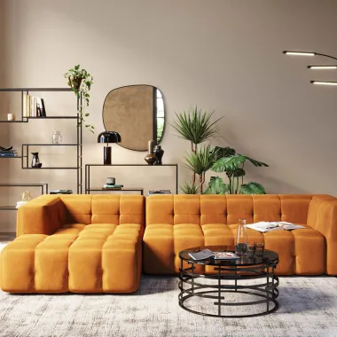 Kare Sofa narożna SALAMANCA żółto brązowe chenille lewostronna 320 x 67 x 167cm / 86865