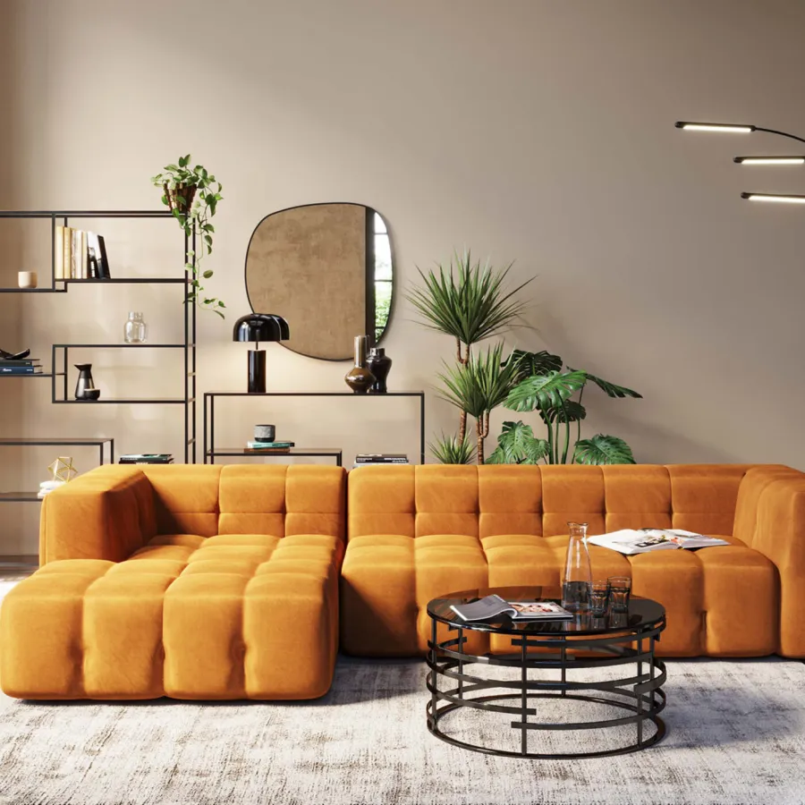 Kare Sofa narożna SALAMANCA żółto brązowe chenille lewostronna 320 x 67 x 167cm / 86865