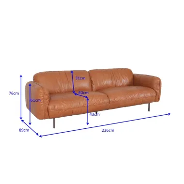 Kare Sofa CALGARY brązowa skóra naturalna 226 x 73 x 88cm / 87147