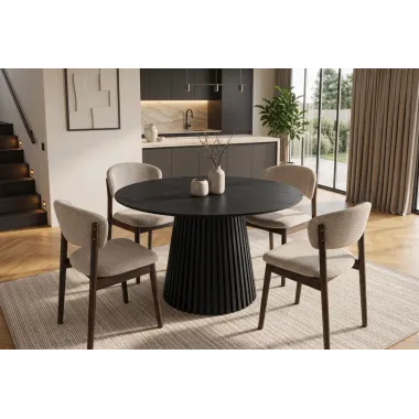 Invicta Stół do jadalni VALHALLA WOOD fornir dębowy czarny Ø120cm / 45056
