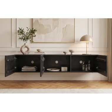 Invicta Szafka TV VULCANO wisząca czarne mango 160 x 31 x 35cm / 47768