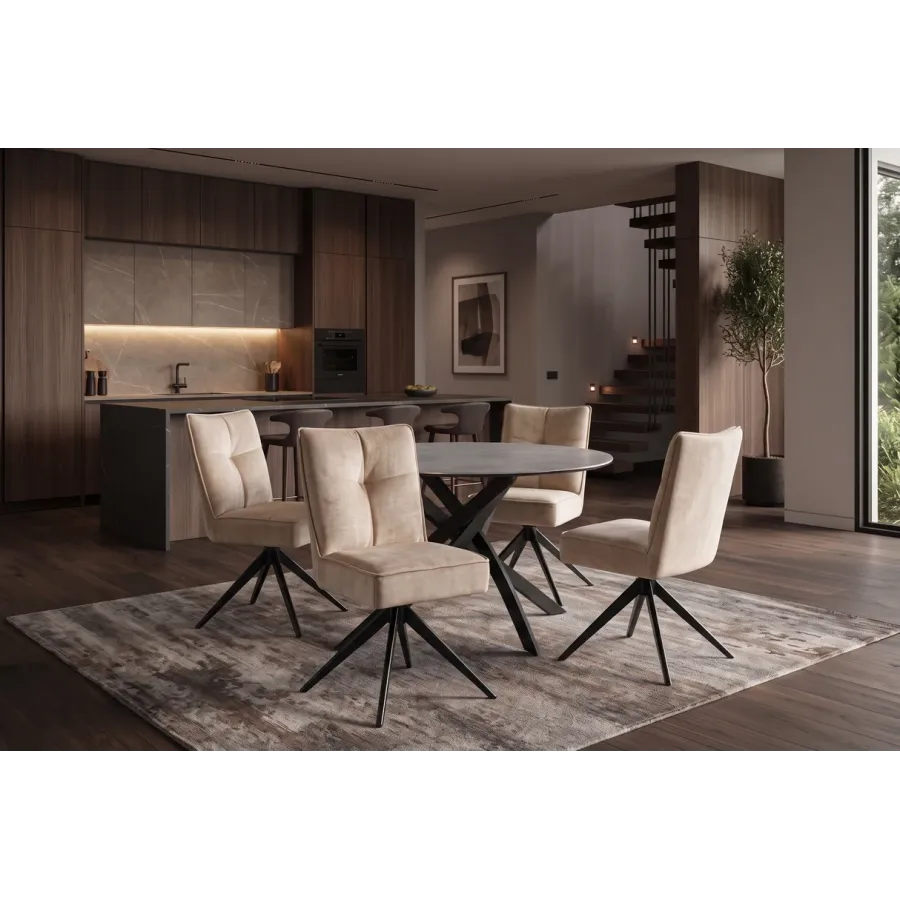 Invicta Krzesło obrotowe LUGANO 360° beżowy aksamit 47 x 88 x 51cm / 49067