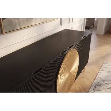 Invicta Komoda AURUM ryflowane fronty ze złotym akcentem czarne mango 180cm / 49519