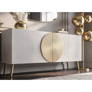 Invicta Komoda AURUM ryflowane fronty ze złotym akcentem białe mango 180cm / 49520
