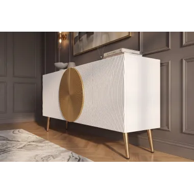 Invicta Komoda AURUM ryflowane fronty ze złotym akcentem białe mango 180cm / 49520
