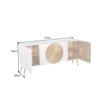 Invicta Komoda AURUM ryflowane fronty ze złotym akcentem białe mango 180cm / 49520
