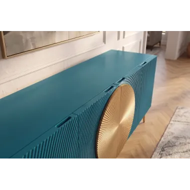 Invicta Komoda AURUM ryflowane fronty ze złotym akcentem turkusowe mango 180cm / 49521