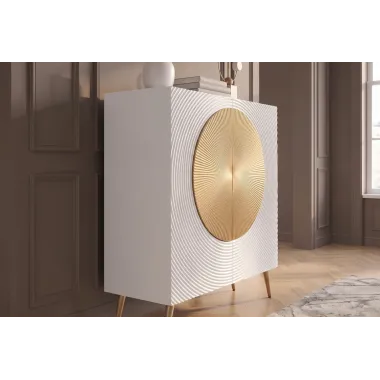 Invicta Komoda AURUM ryflowane fronty ze złotym akcentem białe mango 100cm / 49593