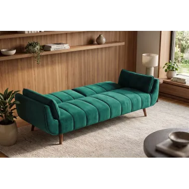 Invicta Sofa Divani rozkładana szmaragdowozielony aksamit 220cm / 40089
