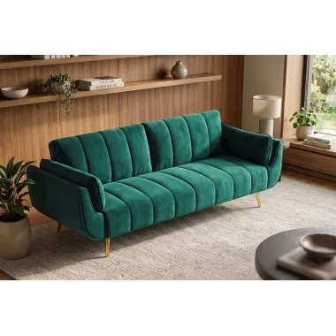 Invicta Sofa Divani rozkładana szmaragdowozielony aksamit 220cm / 40090