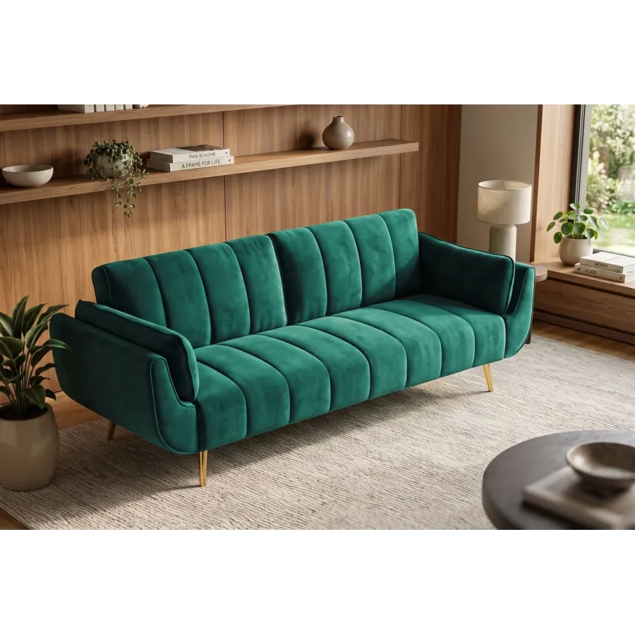 Invicta Sofa Divani rozkładana szmaragdowozielony aksamit 220cm / 40090