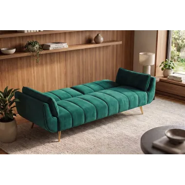 Invicta Sofa Divani rozkładana szmaragdowozielony aksamit 220cm / 40090