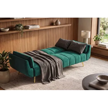 Invicta Sofa Divani rozkładana szmaragdowozielony aksamit 220cm / 40090