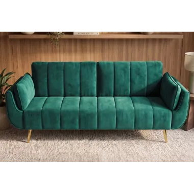 Invicta Sofa Divani rozkładana szmaragdowozielony aksamit 220cm / 40090