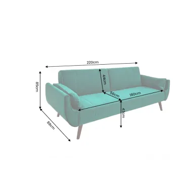 Invicta Sofa Divani rozkładana szmaragdowozielony aksamit 220cm / 40090