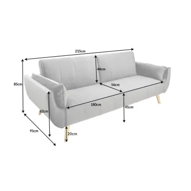 Invicta Sofa Divani rozkładana srebrnoszary aksamit 215cm / 40087