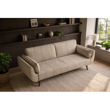 Invicta Sofa Divani rozkładana szampanski beż aksamit 220cm / 48983
